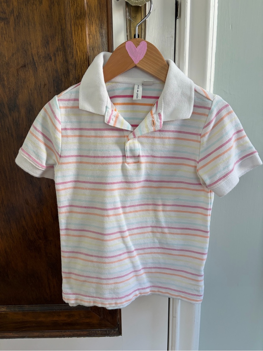 Janie and Jack Pastel Striped Polo in White with Pink, Yellow, Blue & Green